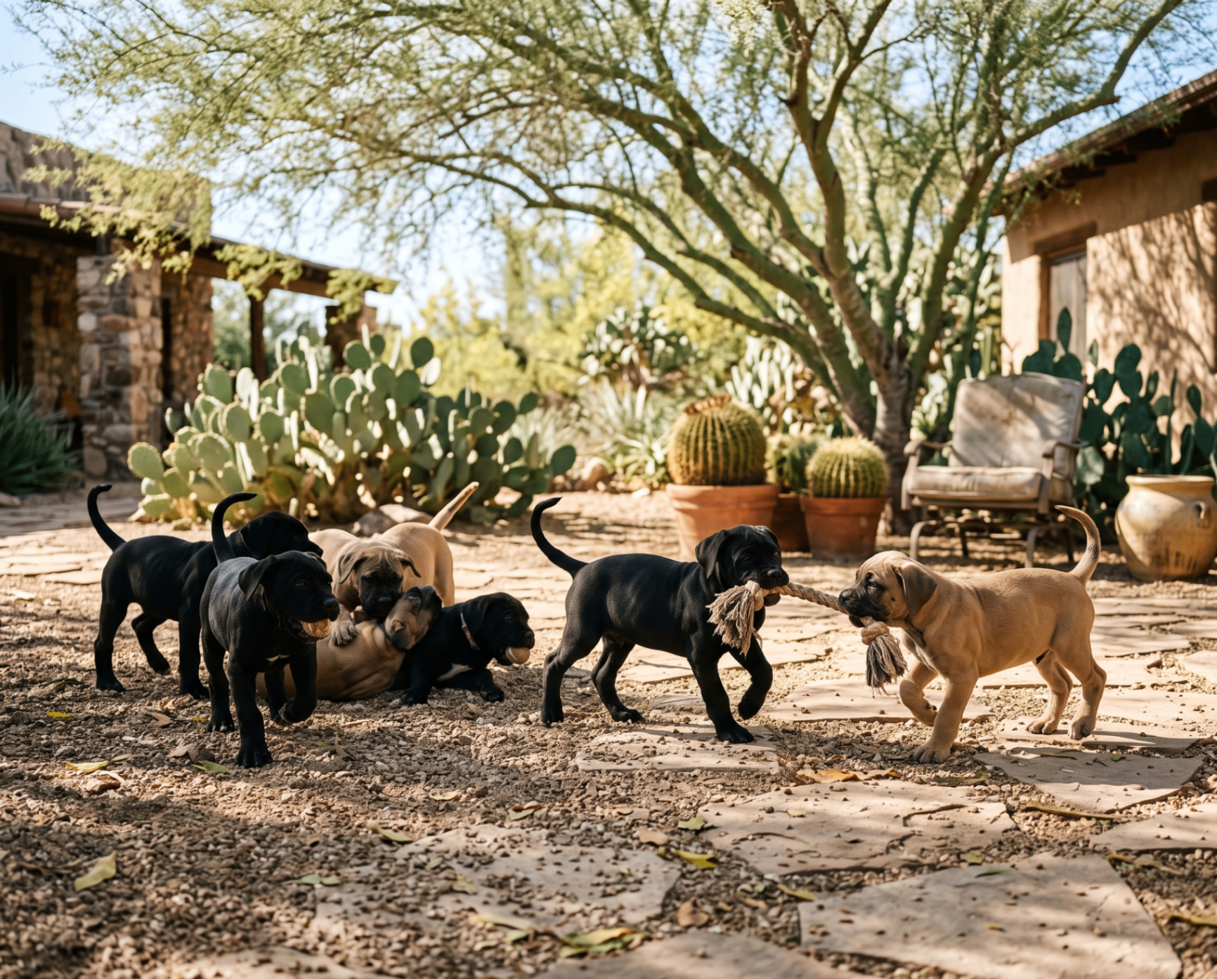 Cane Corso puppies playing together at home